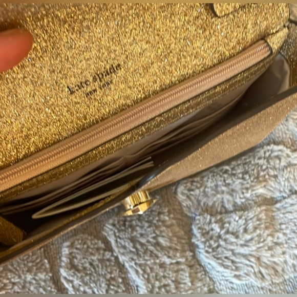 Kate Spade Nicola Gold Sparkle Shimmer Glitter Clutch Crossbody Bag - Picture 5 of 8